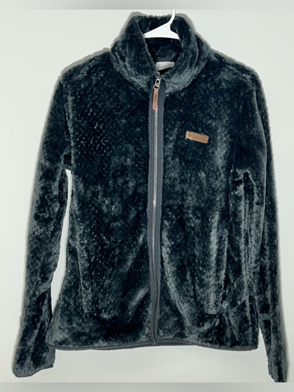 Columbia Faux Fur Zippered Jacket in Charcoal Grayish Green Zip Pockets Size M